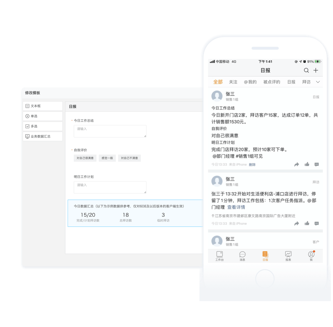 工作痕迹可视化与同事圈汇报示意图