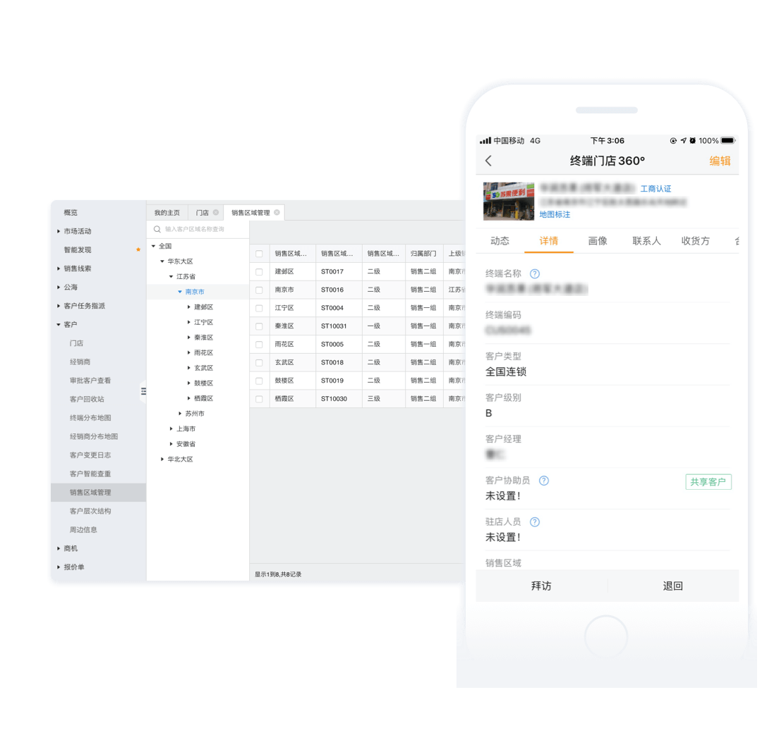 销售区域网格化管理与客户360画像示意图
